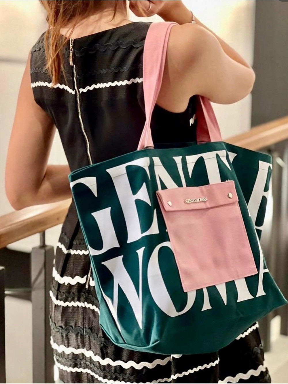 Gentlewoman Pink & Green Statement Tote Bag - Picture 3 of 9